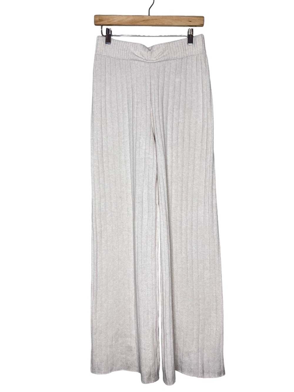 WILT Cream Ribbed Knit Sz S Pull-On Wide Leg Pants